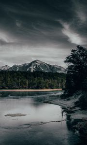 Preview wallpaper river, mountains, forest, shore, shallow