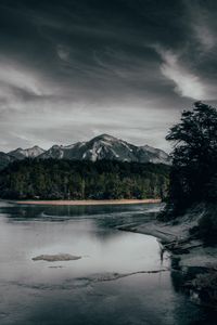 Preview wallpaper river, mountains, forest, shore, shallow