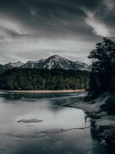 Preview wallpaper river, mountains, forest, shore, shallow