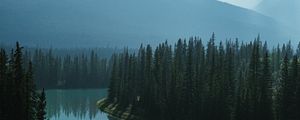 Preview wallpaper river, mountains, forest, fog, landscape
