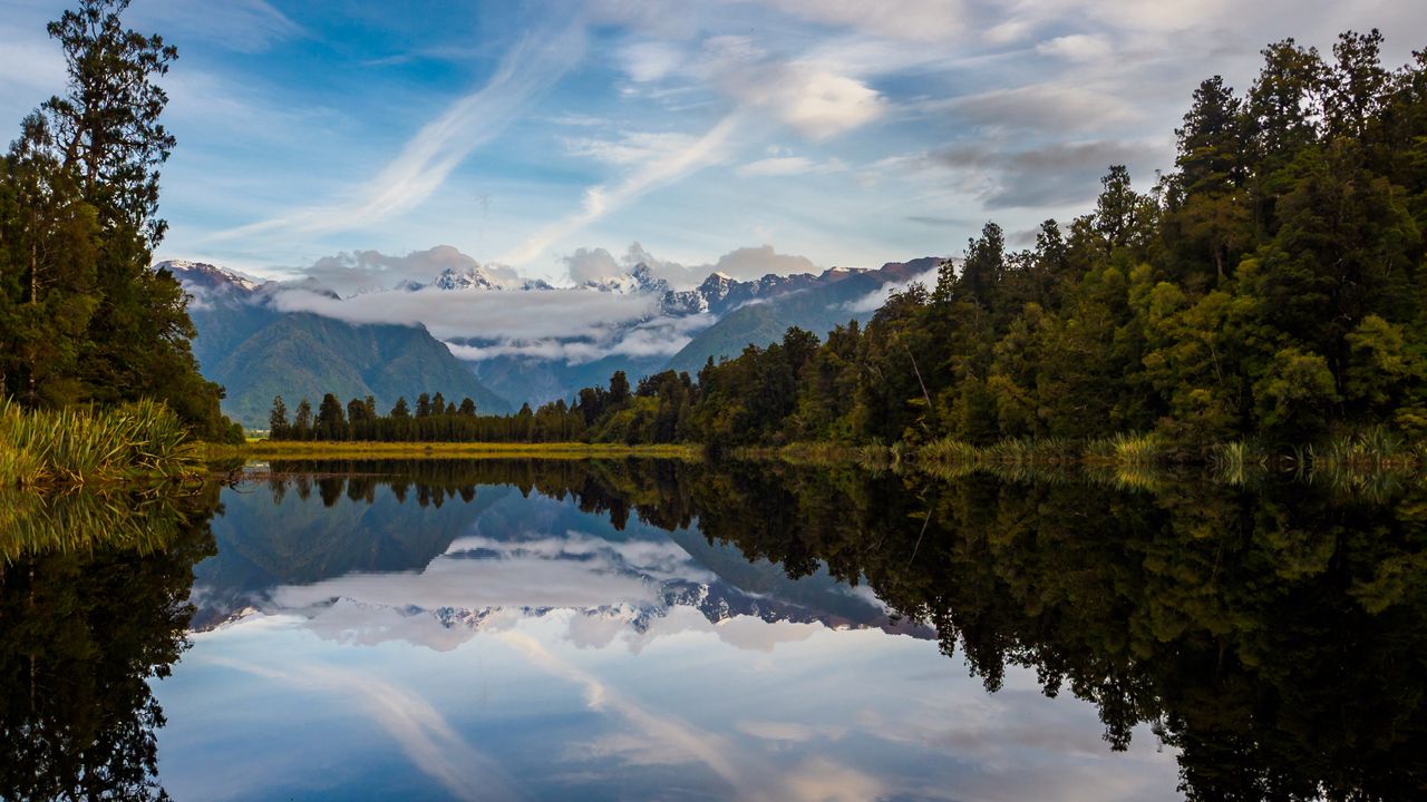 Wallpaper river, mountains, forest, reflection