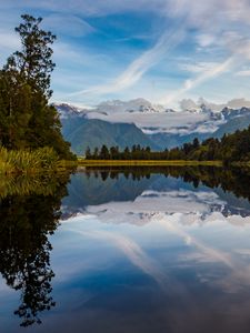 Preview wallpaper river, mountains, forest, reflection