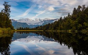 Preview wallpaper river, mountains, forest, reflection