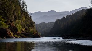 Preview wallpaper river, mountains, forest, trees, landscape