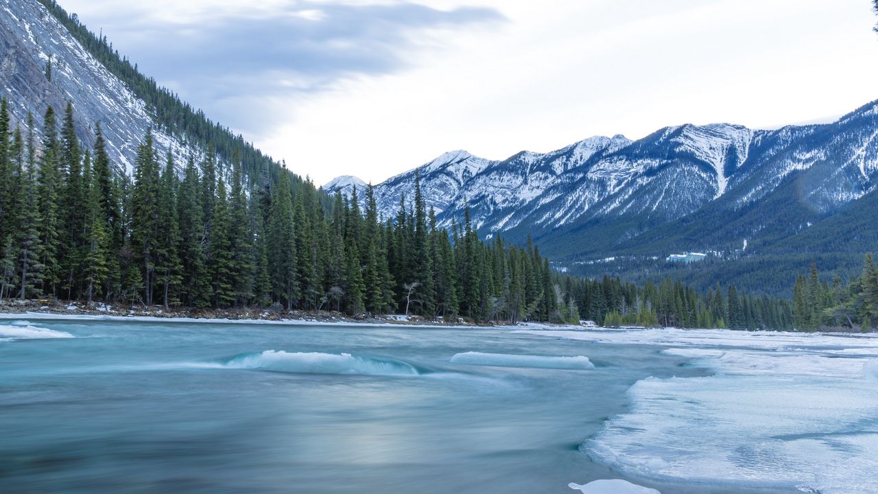 Wallpaper river, mountains, ice, winter, landscape