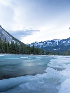 Preview wallpaper river, mountains, ice, winter, landscape