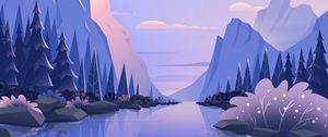 Preview wallpaper river, mountains, landscape, nature, art