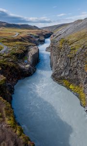 Preview wallpaper river, mountains, rocks, sky, landscape