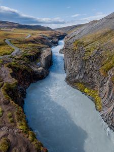 Preview wallpaper river, mountains, rocks, sky, landscape