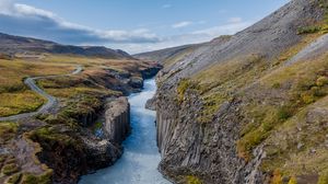 Preview wallpaper river, mountains, rocks, sky, landscape