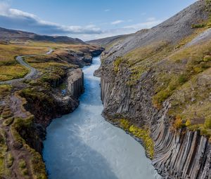 Preview wallpaper river, mountains, rocks, sky, landscape