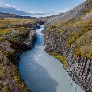 Preview wallpaper river, mountains, rocks, sky, landscape