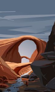 Preview wallpaper river, mountains, silhouette, art, landscape