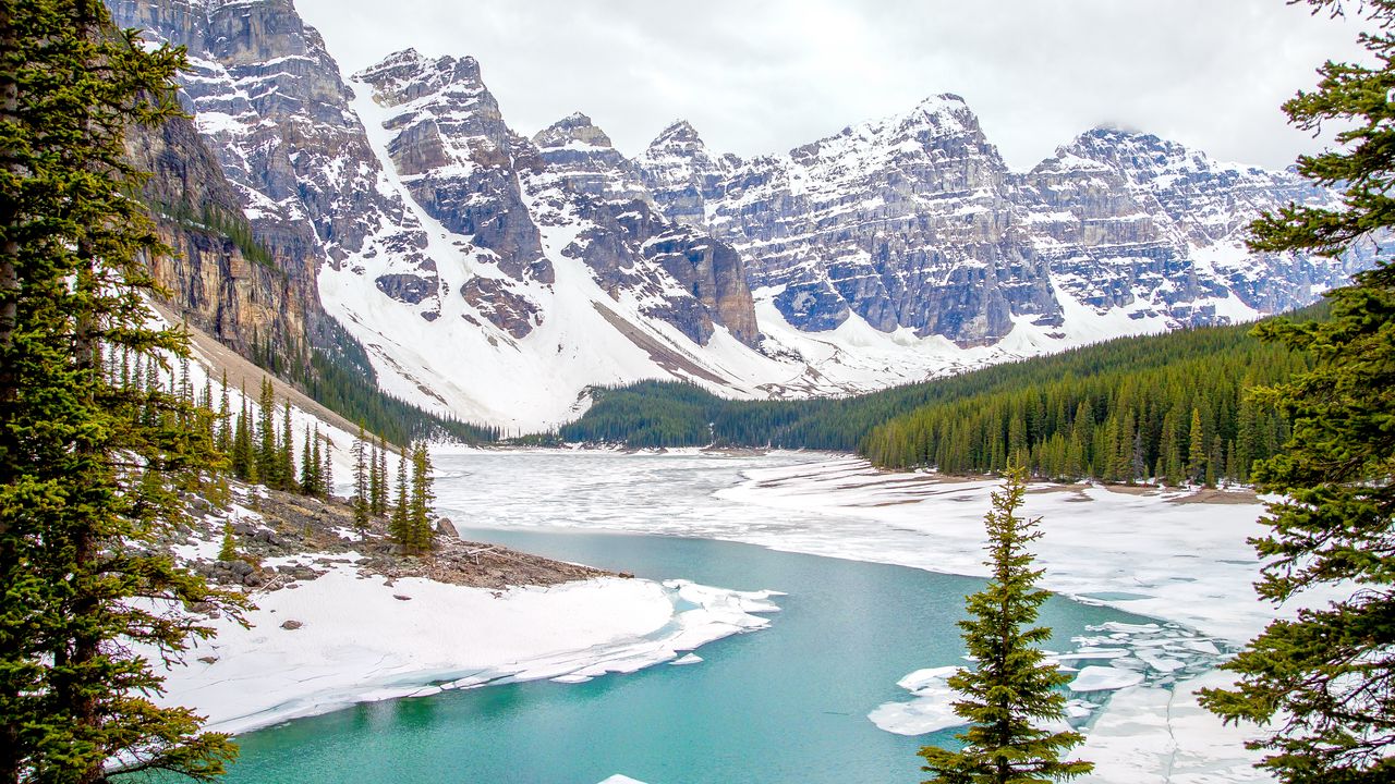 Wallpaper river, mountains, snow, winter, landscape