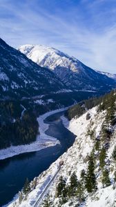 Preview wallpaper river, mountains, snow, trees, landscape