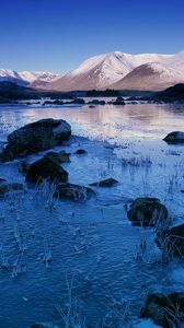 Preview wallpaper river, mountains, stones, shade