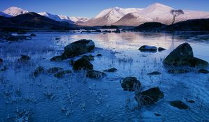 Preview wallpaper river, mountains, stones, shade