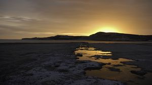 Preview wallpaper river, mountains, sunset, dusk, nature