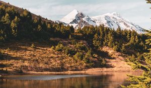 Preview wallpaper river, mountains, trees, shore, landscape