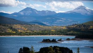 Preview wallpaper river, mountains, trees, islands, nature