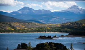 Preview wallpaper river, mountains, trees, islands, nature