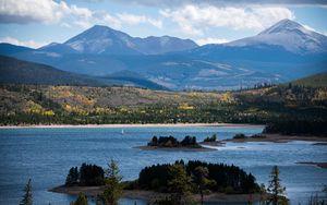 Preview wallpaper river, mountains, trees, islands, nature