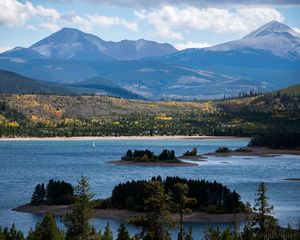 Preview wallpaper river, mountains, trees, islands, nature