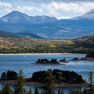 Preview wallpaper river, mountains, trees, islands, nature