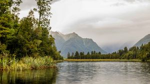 Preview wallpaper river, mountains, trees, nature, landscape