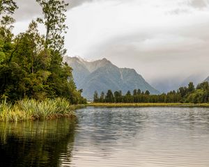 Preview wallpaper river, mountains, trees, nature, landscape