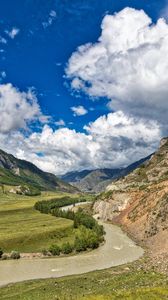 Preview wallpaper river, mountains, winding, distance