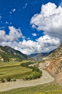 Preview wallpaper river, mountains, winding, distance