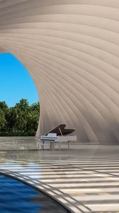 Preview wallpaper river, piano, arch, art, water, musical instrument