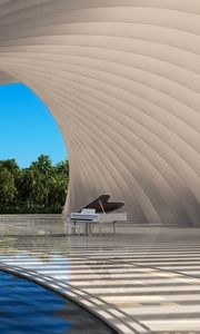 Preview wallpaper river, piano, arch, art, water, musical instrument