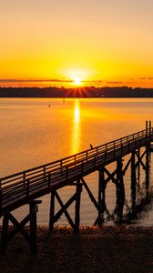 Preview wallpaper river, pier, sunset, landscape