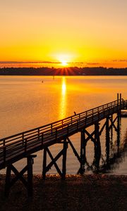 Preview wallpaper river, pier, sunset, landscape