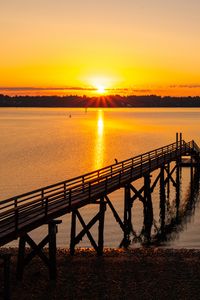 Preview wallpaper river, pier, sunset, landscape