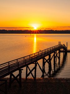 Preview wallpaper river, pier, sunset, landscape