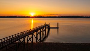 Preview wallpaper river, pier, sunset, landscape