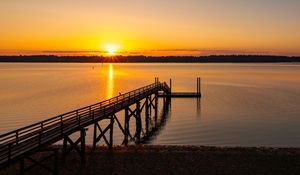 Preview wallpaper river, pier, sunset, landscape