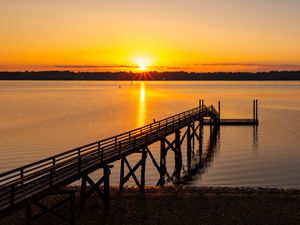 Preview wallpaper river, pier, sunset, landscape