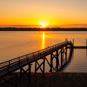 Preview wallpaper river, pier, sunset, landscape