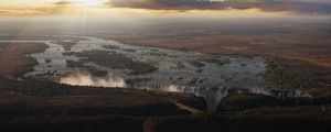 Preview wallpaper river, plain, landscape, waterfall, nature