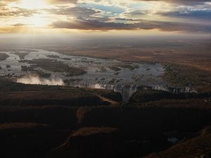 Preview wallpaper river, plain, landscape, waterfall, nature