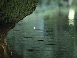 Preview wallpaper river, rain, water, drops, stone, macro