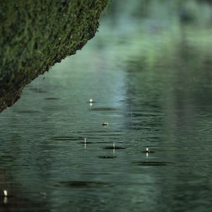 Preview wallpaper river, rain, water, drops, stone, macro