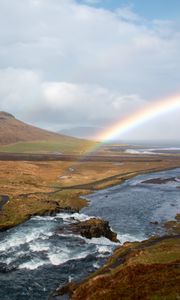 Preview wallpaper river, rainbow, landscape, nature, valley