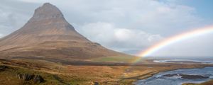 Preview wallpaper river, rainbow, landscape, nature, valley