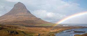 Preview wallpaper river, rainbow, landscape, nature, valley