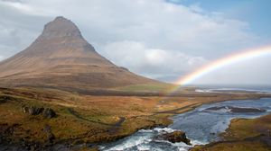 Preview wallpaper river, rainbow, landscape, nature, valley